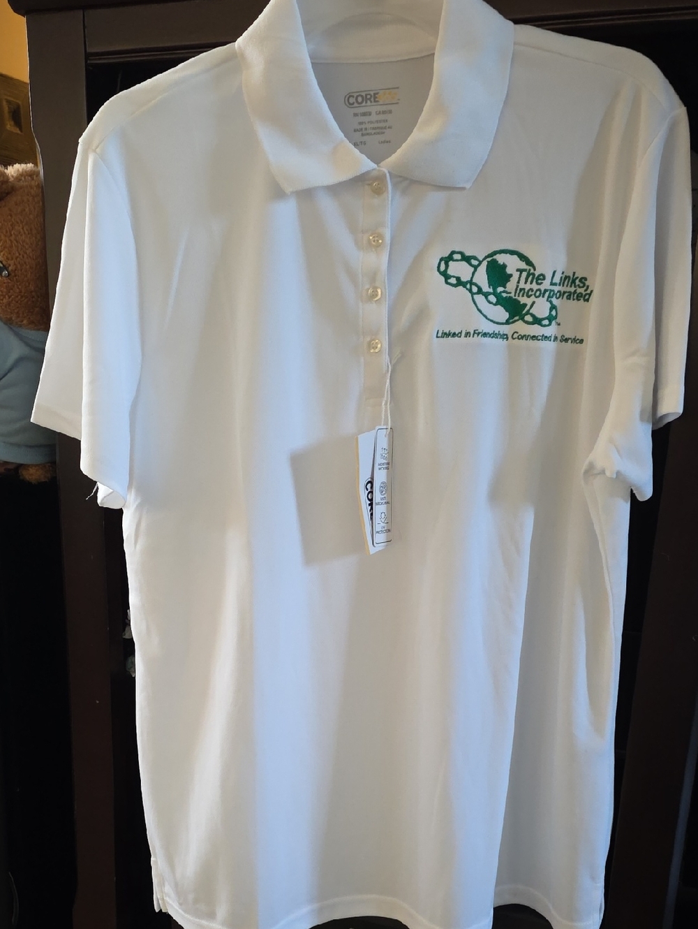 Core 365 White Polo with Green The Links Embroidery